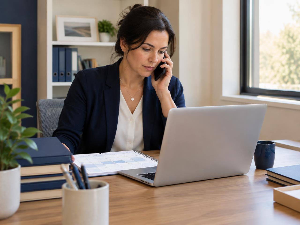 A coordinator on a call while reviewing a monitoring schedule