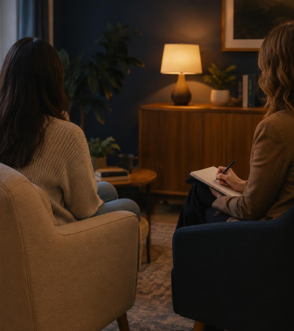 A client talking with a support specialist who is taking notes