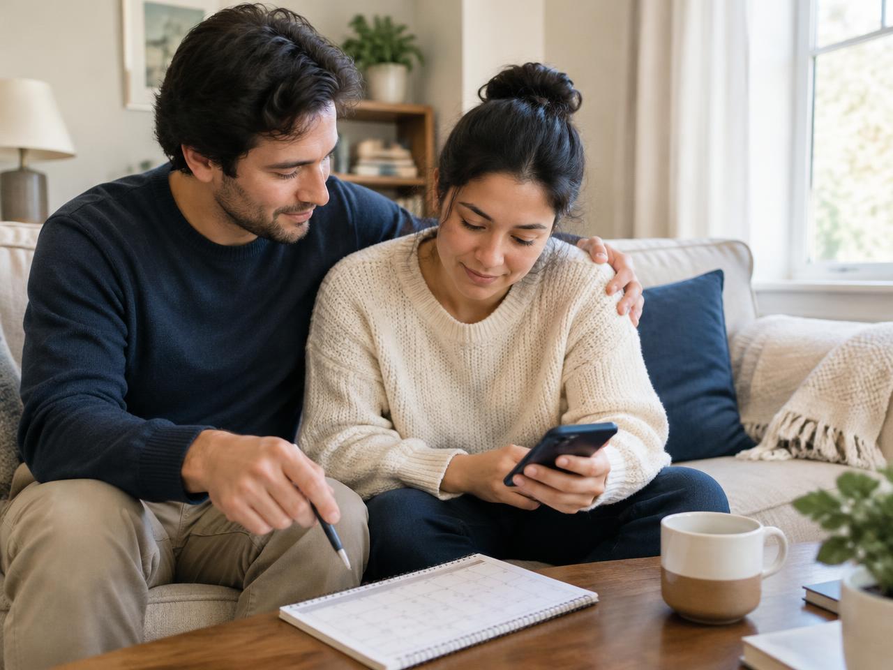 A family member helping an adult relative plan appointments on a calendar at home