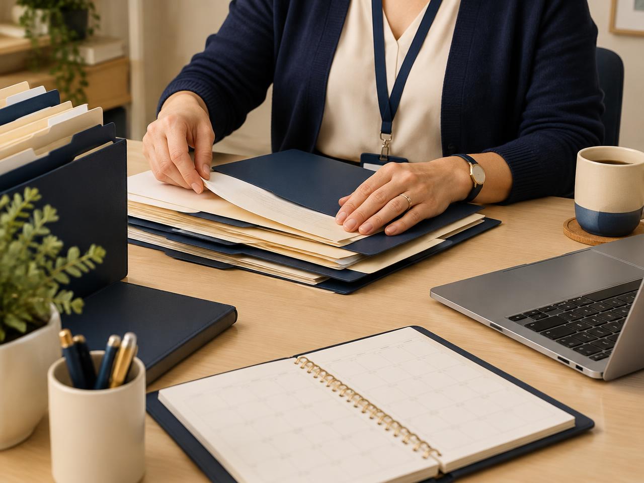 A Veteran reviewing records with a coordinator